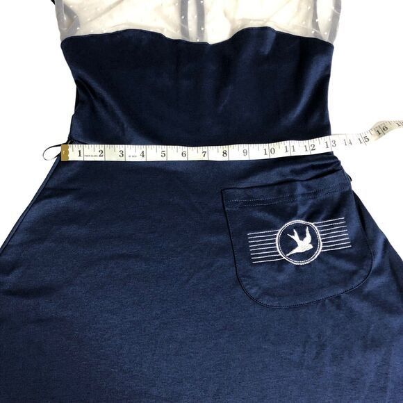 Rock Steady Dress Womens Small Blue Rockabilly Retro Pin Up Swiss Dot Nautical - Picture 13 of 14